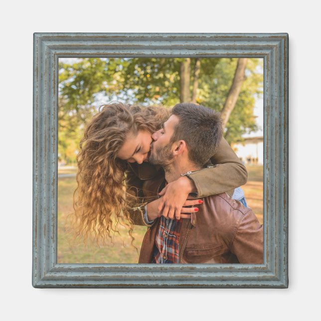 Vintage hellblaue Imitate mit Holzrahmen Magnet (Vorne)