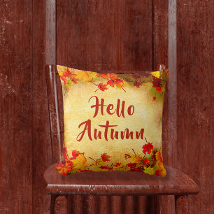 Vintage Hello Herbst Rote Orange Blätter Altes Pap Kissen
