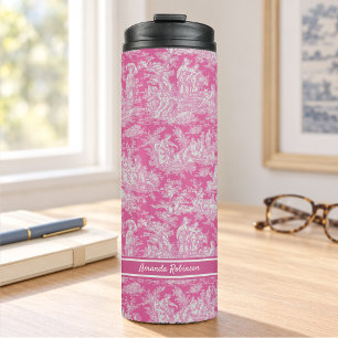 Vintage hellrosa Toile de Jouy gedruckt Thermosbecher