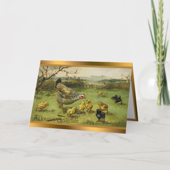 Vintage Hen-Osterferien-Karten Feiertagskarte (Vorderseite)