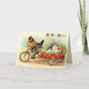 Vintage-Henne auf Fahrrad-Ostern Feiertagskarte