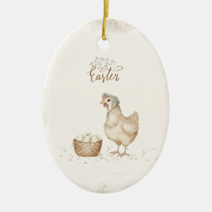 Vintage Henne und Eier Landwirtschafts-Ostern Keramik Ornament