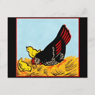 Vintage-Henne-und-Küken-Druck Postkarte
