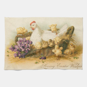 Vintage-Henne und Küken Ostern Geschirrtuch