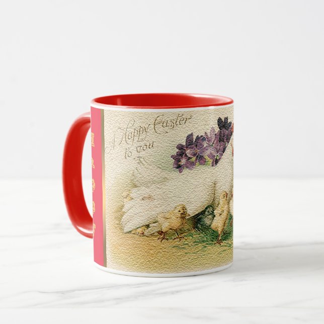 Vintage Hennen und Hühner Ostern Tasse (Vorderseite Links)