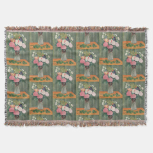 Vintage Henri Rousseau Stillleben mit rosa Blumen Decke