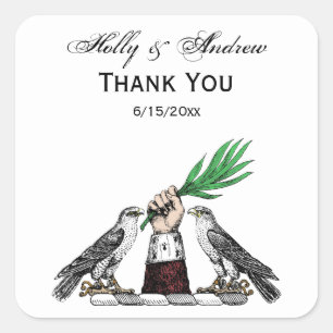 Vintage heraldische Falken mit handgefertigtem Wap Quadratischer Aufkleber