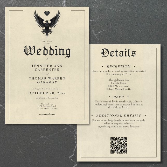 Vintage Heraldry Bird Insignien Einladung (Vintage Heraldry Bird Insignia Two Sided Wedding Invitation)