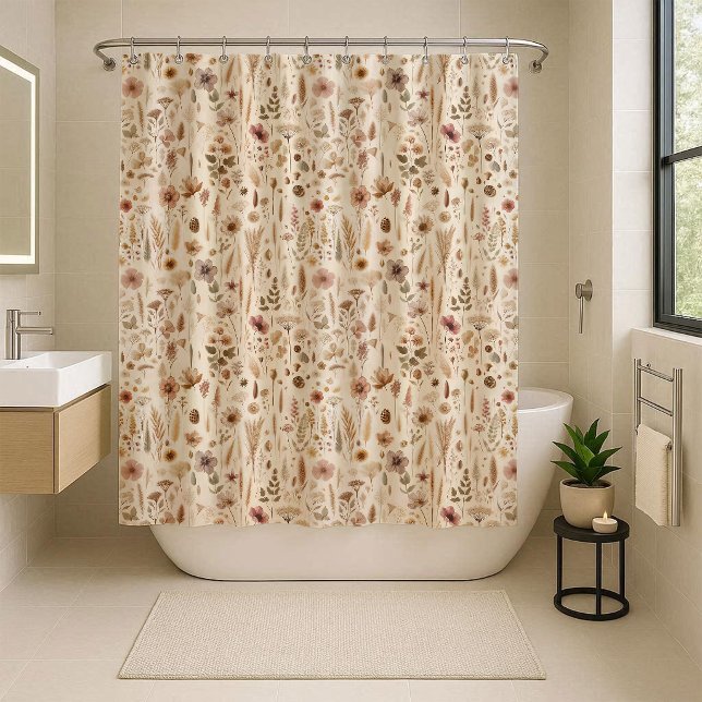 Vintage Herbarium gepresste Blumen Boho Dusche Duschvorhang (Vintage Herbarium Pressed Flower Shower Curtain)