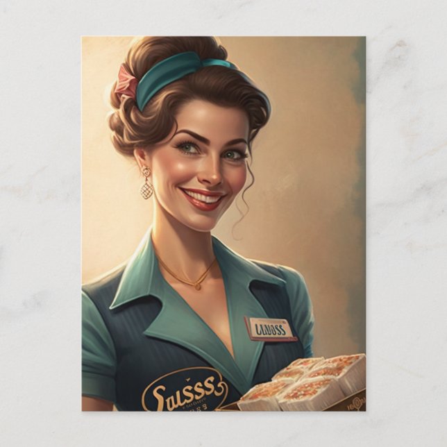 Vintage Herberge mit Essen Postkarte (Vorderseite)