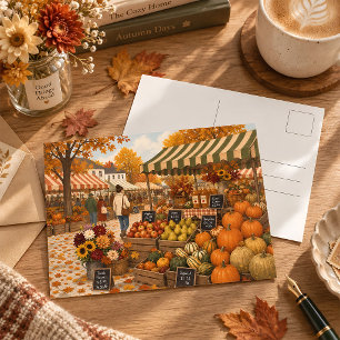 Vintage-Herbst-Bauernmarkt-Ernte-Illustration Postkarte