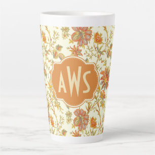 Vintage-Herbst-Blumen-Blatt-Orangen-Monogramm Milchtasse