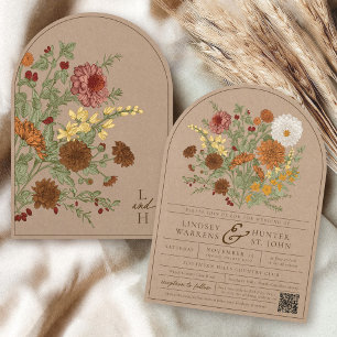 Vintage Herbst Blumen Boho Rustikal Kraft Bogen Ho Einladung