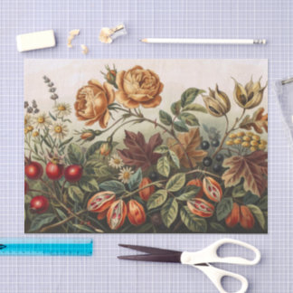 Vintage Herbst-Blumenkunst-Set, Herbst-Botanik Seidenpapier