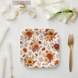 Vintage Herbst-Blumenmuster mit Sonnenblumen Pappteller
