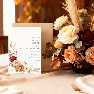 Vintage Herbst-Bordeaux-Pfirsich-Blumen-Junggesell Einladung