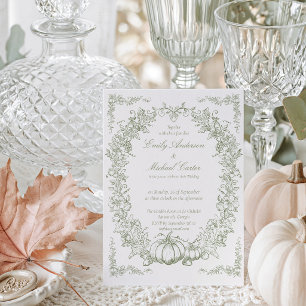 Vintage Herbst Botanical Eiche & Kürbis Hochzeit  Einladung