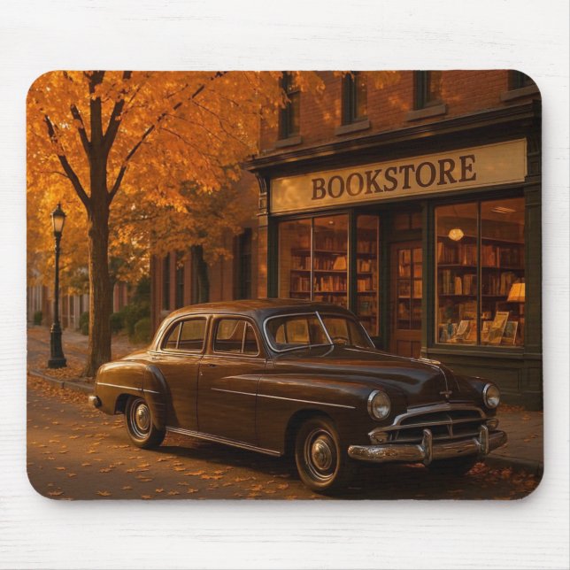 Vintage Herbst Buchladen & Auto Mousepad (Vorne)