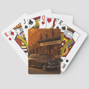 Vintage Herbst Buchladen & Auto Spielkarten