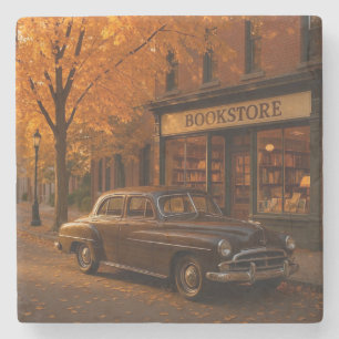 Vintage Herbst Buchladen & Auto Steinuntersetzer