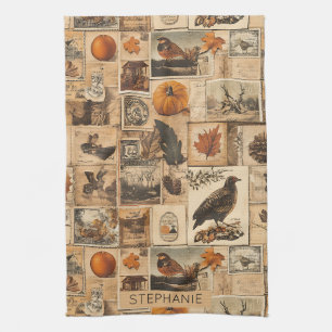 Vintage-Herbst-Collage-Muster Rustikale Ephemera Geschirrtuch