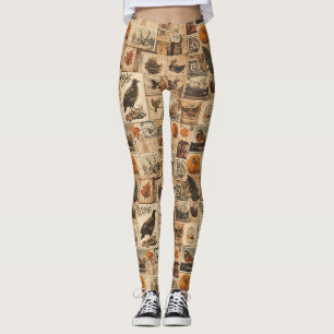 Vintage-Herbst-Collage-Muster Rustikale Ephemera Leggings
