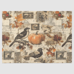 Vintage Herbst-Ephemera-Collage Rustikale Vögel Seidenpapier