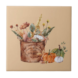 Vintage-Herbst-Florale Anordnung und Kürbisse Fliese