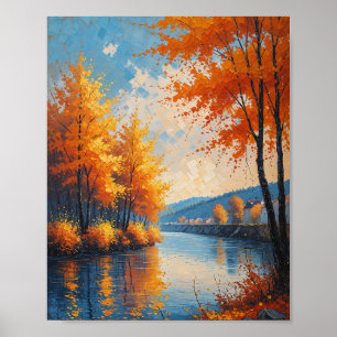 Vintage-Herbst-Flusslandschaftskunst Poster