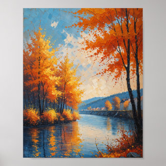 Vintage-Herbst-Flusslandschaftskunst Poster