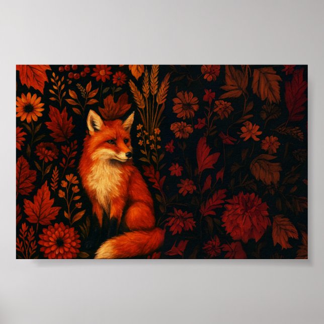 Vintage Herbst-Fuchs-Kunstposter Poster (Vorne)