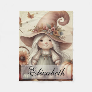 Vintage Herbst Gnome mit Herbstblättern Fleecedecke