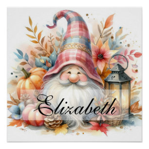 Vintage Herbst Gnome mit Herbstblättern Poster