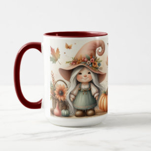 Vintage Herbst Gnome mit Herbstblättern Tasse