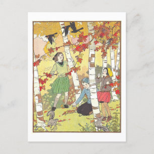 Vintage Herbst/Herbst-Kinderbuch-Illustration Postkarte