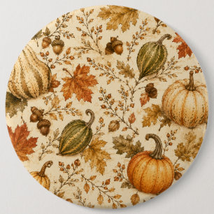 Vintage-Herbst-Kürbis- und Gourd-Muster Button