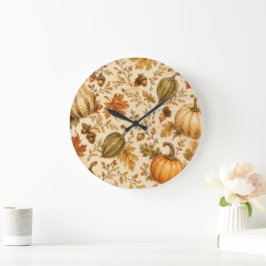 Vintage-Herbst-Kürbis- und Gourd-Muster Große Wanduhr