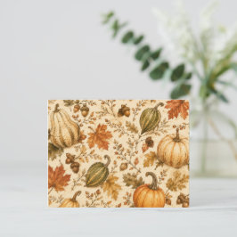 Vintage-Herbst-Kürbis- und Gourd-Muster Postkarte