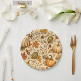 Vintage-Herbst-Kürbis-und-Gourden-Muster Pappteller