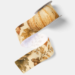 Vintage-Herbst-Kürbis-und-Gourden-Muster Satinband