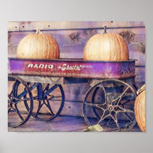 Vintage Herbst-Kürbiswagen Herbstfarben Aquarell