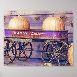 Vintage Herbst-Kürbiswagen Herbstfarben Aquarell  Poster