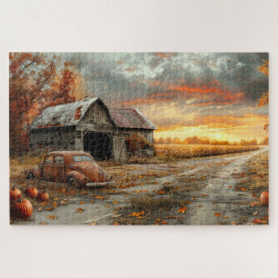 Vintage Herbst Landstraße und Scheune 20x30 Puzzle