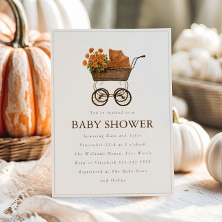 Vintage-Herbst-Mumie und Kinderwagen-Fall-Baby-Par Einladung
