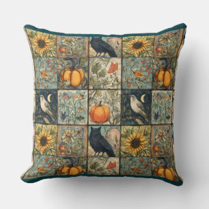 Vintage-Herbst-Patchwork-Look Kürbis-Eule-Blume Kissen