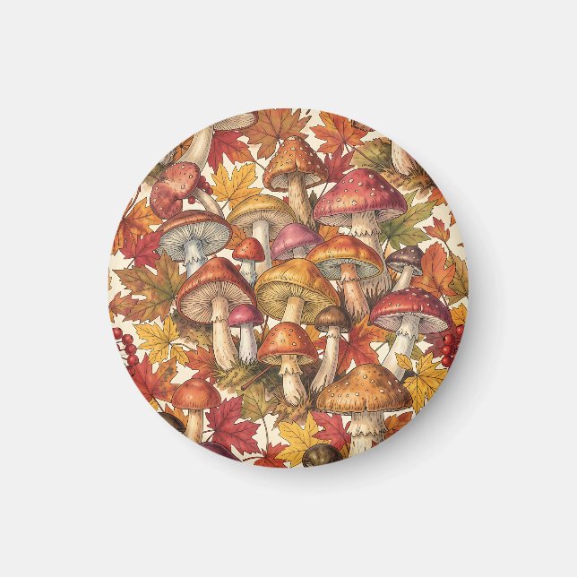 Vintage-Herbst-Pilz-Wald-Botanik-Muster Magnet (Vorne)