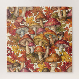 Vintage-Herbst-Pilz-Wald-Botanik-Muster Puzzle