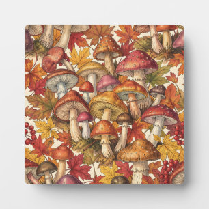 Vintage-Herbst-Pilz-Wald-Botanisches Muster Fotoplatte