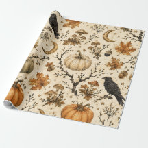 Vintage Herbst Rabe Kürbis Pilz Wald