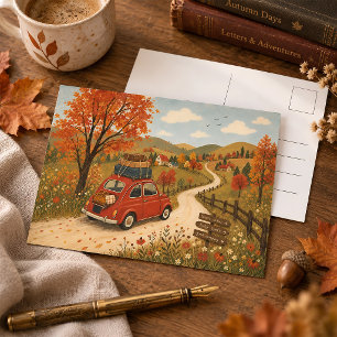 Vintage-Herbst-Roadtrip-Landschaftsillustration Postkarte
